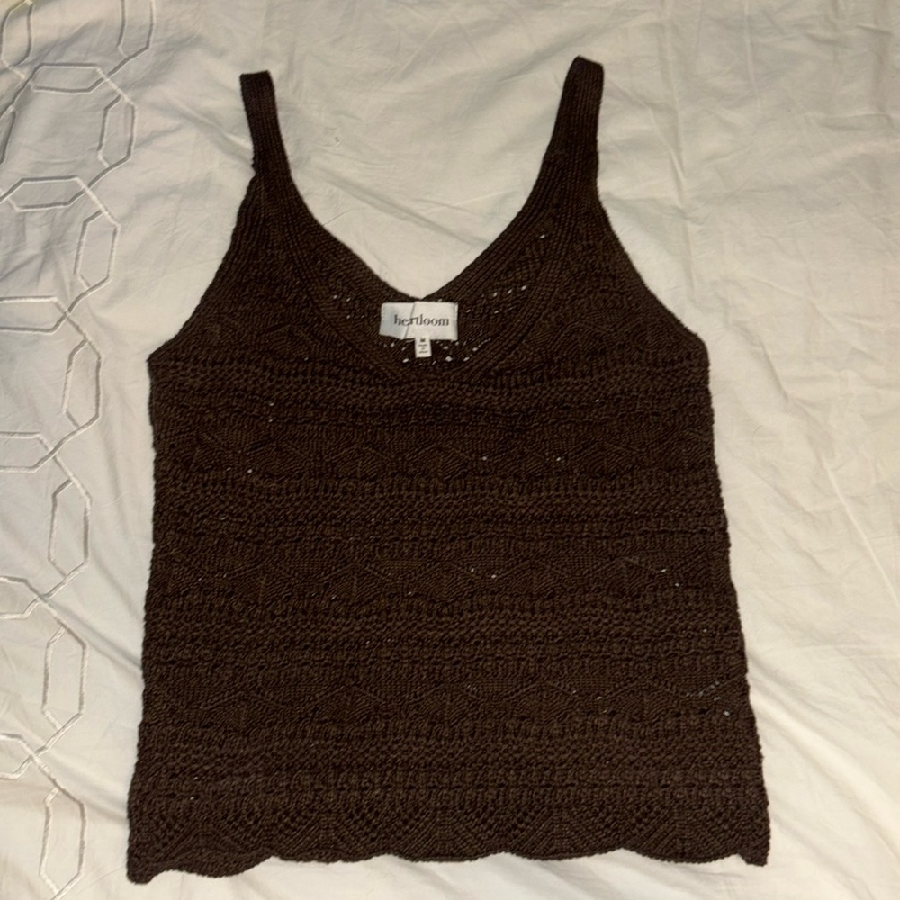 Heartloom Crochet Knit Tank Top - Brown - Size M